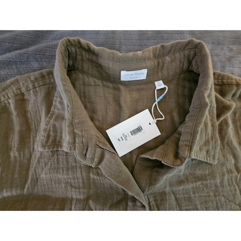 NWT Aritzia Little Moon Sail Shirt XL  Olive Green Cotton Gauze Button Down